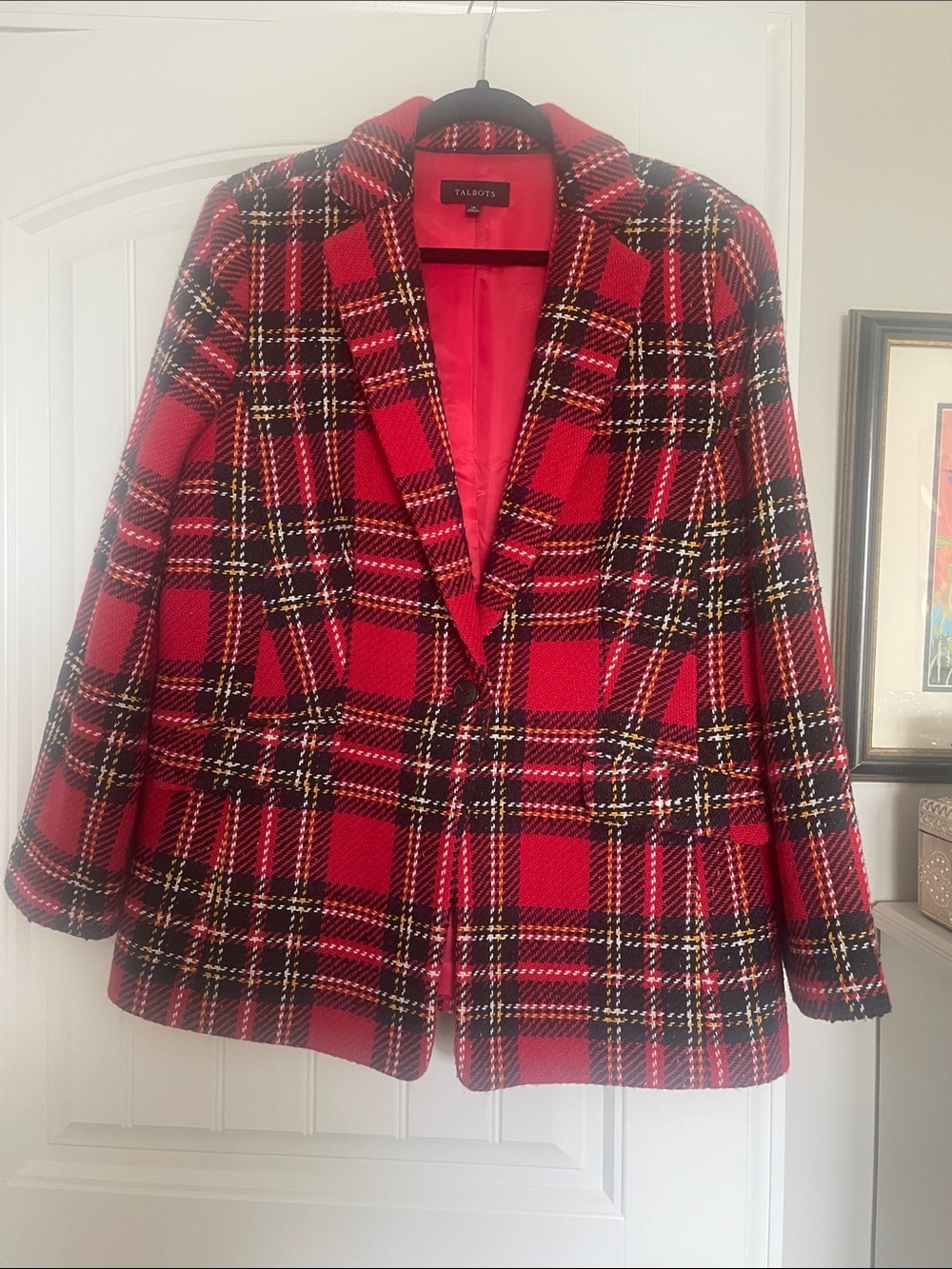 Talbots Red Black Plaid Single-Button Blazer